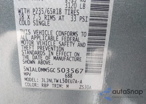 2016 Infiniti Qx60 из США, поврежденный, VIN 5N1AL0MM5GC503567